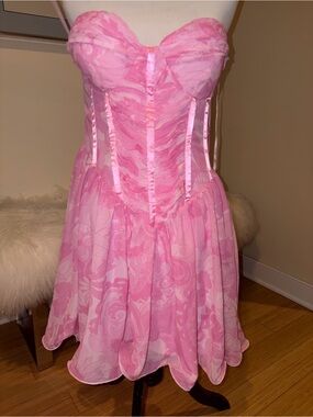ASOS LUXE Pink Strapless Ruched Chiffon Flowy Dress